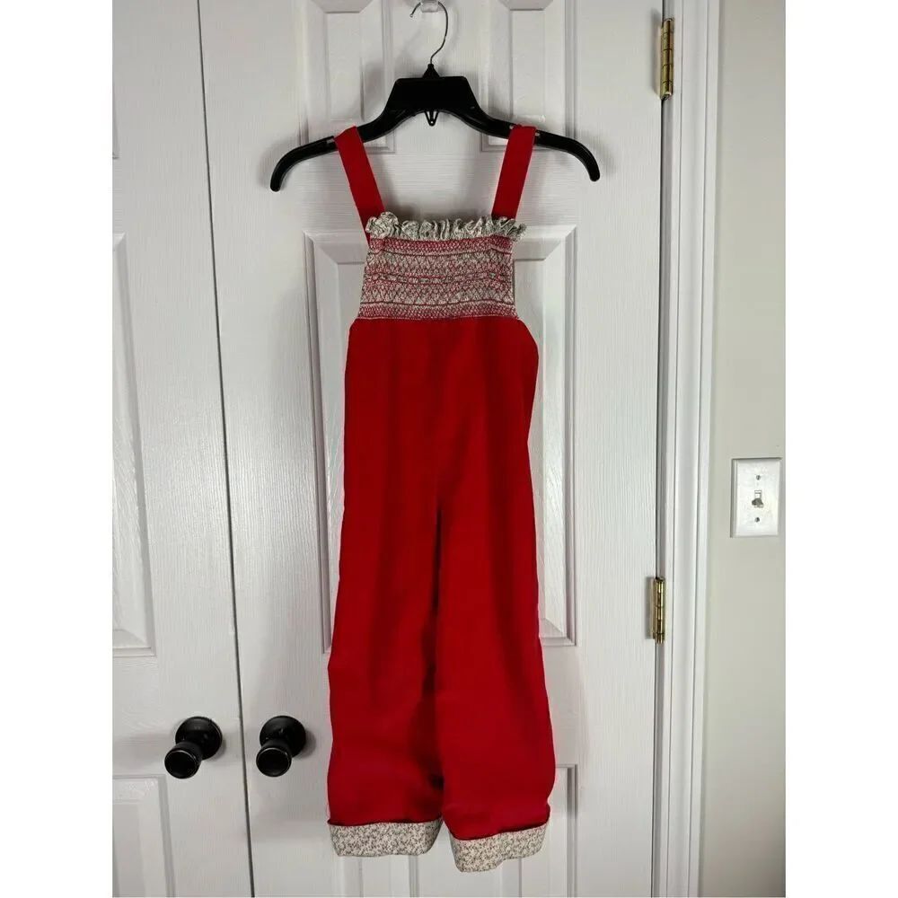 Girls Smocked Cord Red Overalls Size 4